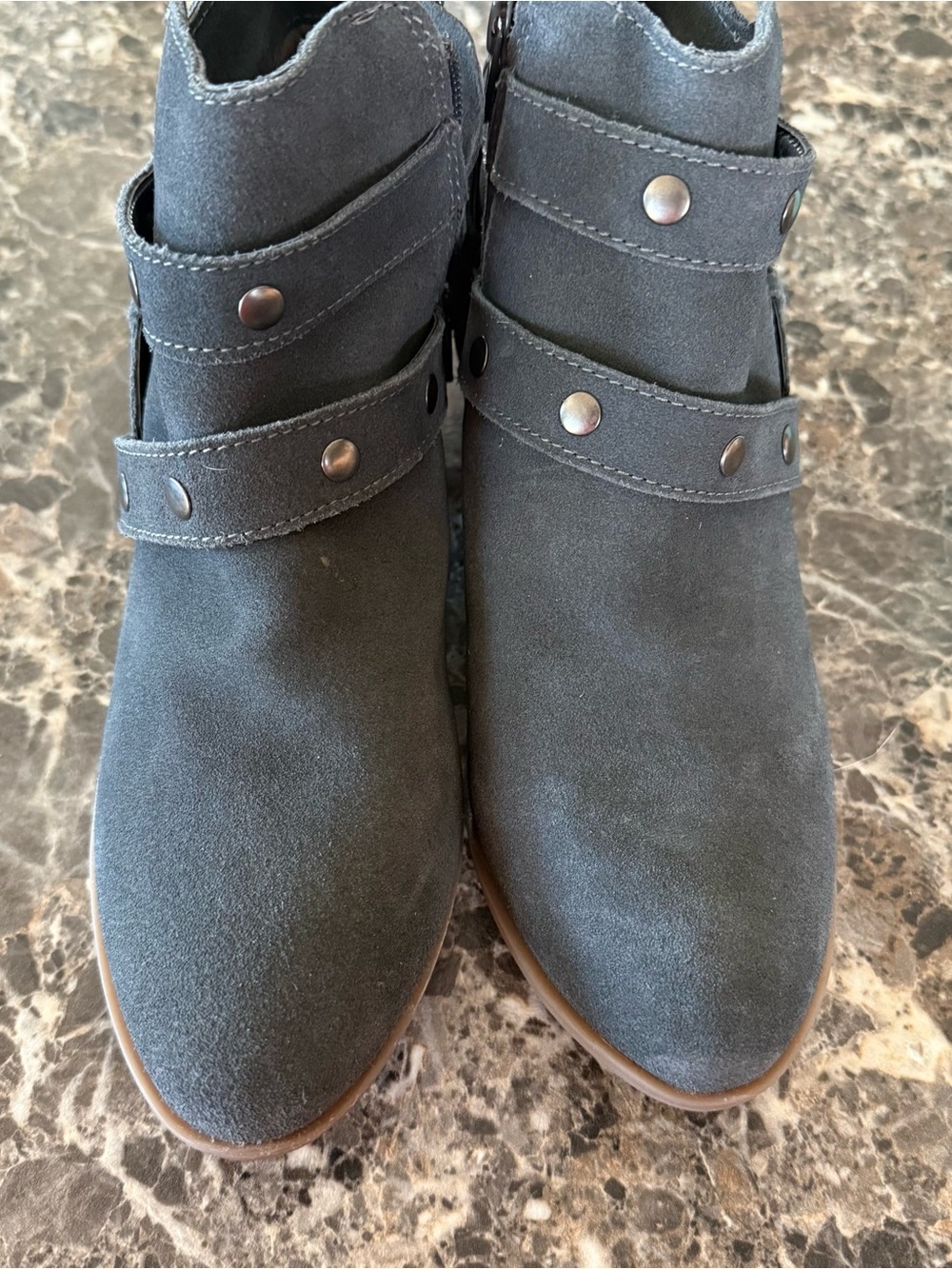 NWOT Diba Charcoal Suede Ankle Booties with Stud Strap Detail